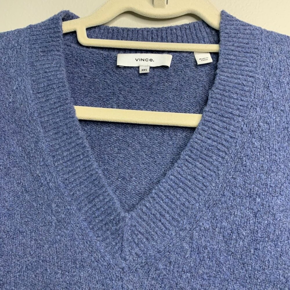 VINCE Oversize V-Neck Sweater Womens XXS Stormy Blue Textured Soft Knit Pullover - Picture 5 of 10